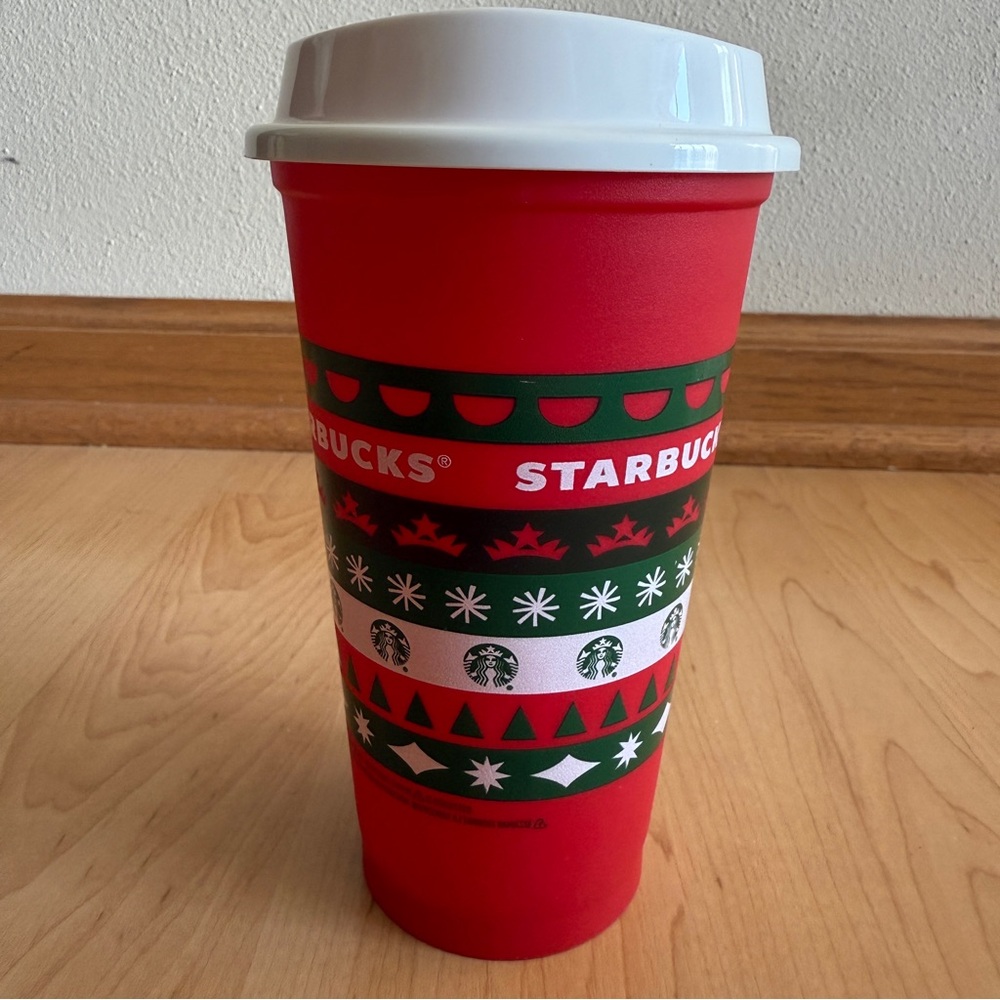 Starbucks 2020 Christmas Holiday Red 16-Ounce Reusable Plastic Travel Cup w/ Lid